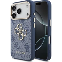 Guess PU Leather 4G Metal Logo Gold Frame kryt iPhone 18 Pro modrý - Pouzdra