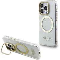 Guess IML Gold Outline Stand Camera Frame MagSafe kryt iPhone 15 Pro Max čirý - Pouzdra