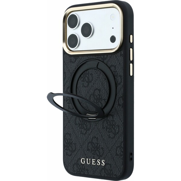 Guess PU 4G Ring Stand MagSafe kryt iPhone 18 Pro černý
