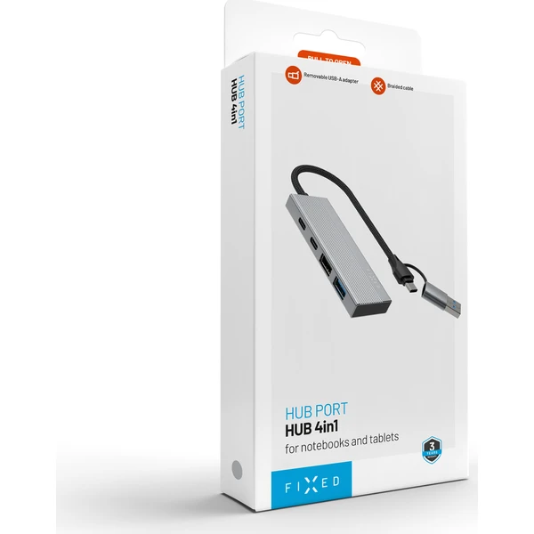 FIXED 4-portový hliníkový USB-C HUB Port s USB-A adaptérem vesmírně šedý - USB huby - Obrázek 4790d0a82d1f41e884bc4d59f3a263ce