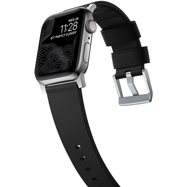 Nomad Active Strap Pro hydrofobní kožený řemínek Apple Watch 49/45/44/42mm černý/stříbrný - Řemínky - Obrázek 47G1000K01