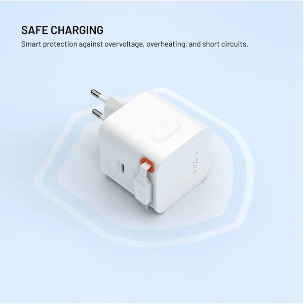 FIXED GaN nabíječka s 2xUSB-C, PD 3.0, se samonavíjecím kabelem, 65W, bílá - Nabíječky - Obrázek 47d3bdb8ae1a4701adba516b49699981