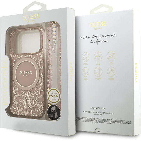 Guess IML Flowers Allover Strap MagSafe kryt iPhone 17 Pro růžový - Pouzdra - Obrázek 47ec475c114843ae94865481495410ea