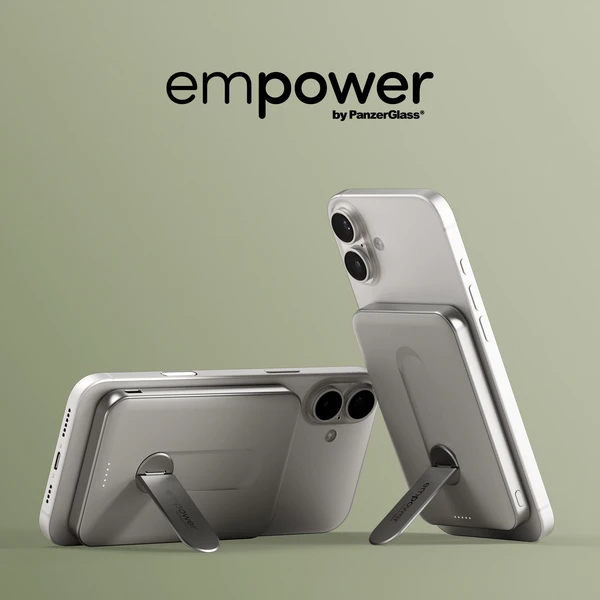 PanzerGlass® empower bezdrátová Qi2 powerbanka 5000 mAh, MagSafe, otočný stojánek, šedá - Powerbanky - Obrázek 483J000K01