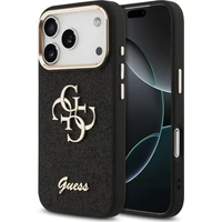 Guess PU Fixed Glitter 4G Metal Frame kryt iPhone 17 Pro černý - Pouzdra