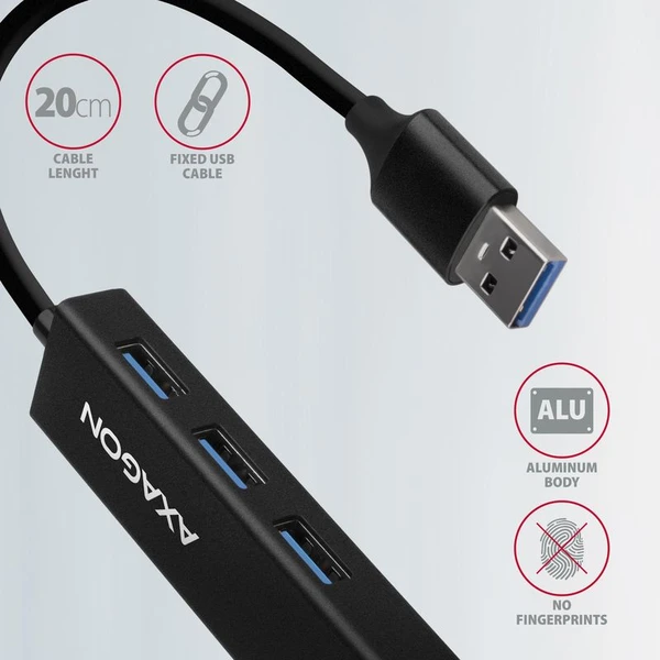 AXAGON HMAGL3A USB 3.2 Gen 1 hub porty 3x USBA + Gigabit Ethernet kovový kabel USBA 20cm - USB huby - Obrázek 487HF00101