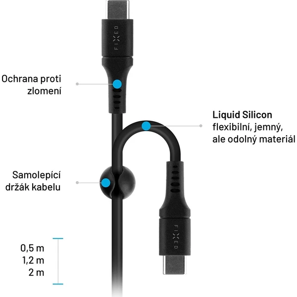 FIXED Liquid silicone USB-C/USB-C napájecí kabel 60W 1,2m černý - Kabely a redukce - Obrázek 489085eb9b074f3ea912dc638c106531