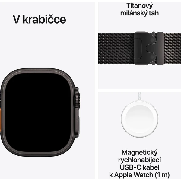 Apple Watch Ultra 4 49mm Černý titan s černým titanovým milánským tahem M - Chytré hodinky - Obrázek 494974958a8c4b2786a244a3dbeb2d27