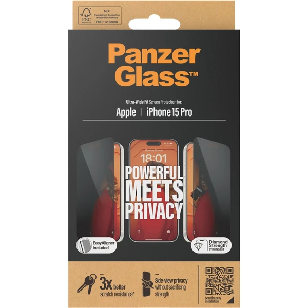 PanzerGlass Privacy ochranné sklo Apple iPhone 15 Pro - Ochranné folie a skla - Obrázek 49TS100501