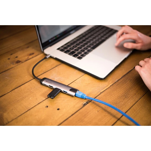Verbatim USB-C Multiport HUB, 2x USB 3.0, 1x USB-C, HDMI, LAN dokovací stanice šedá - Dokovací stanice - Obrázek 4COR000301