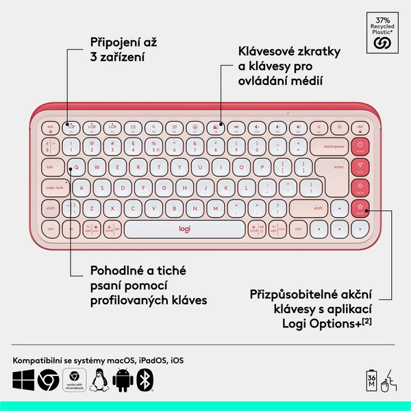Logitech POP ICON KEYS (US) klávesnice růžová - Klávesnice - Obrázek 4CU8000O01
