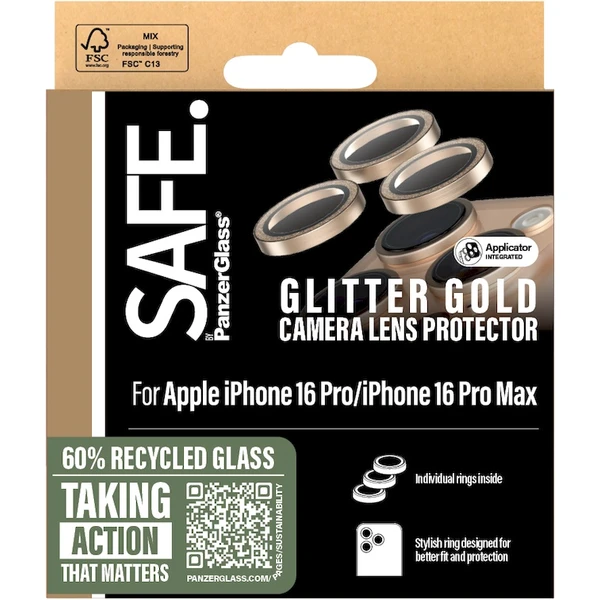 PanzerGlass® SAFE Camera Apple iPhone 16 Pro/15 Pro/16 Pro Max/15 Pro Max třpytivě zlaté HoOps™ - Ochranné folie a skla - Obrázek 4F08000P01