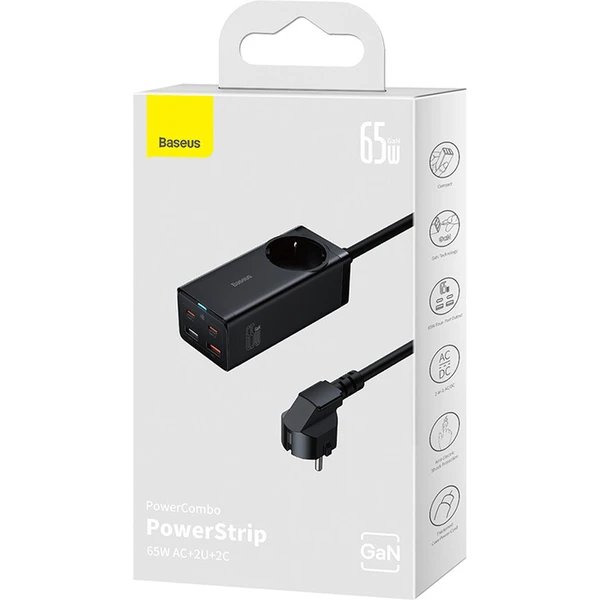 Baseus GaN3 Pro rychlonabíječka 2x USB-C, 2x USB + AC 65W černá - Nabíječky - Obrázek 4JGE000L01