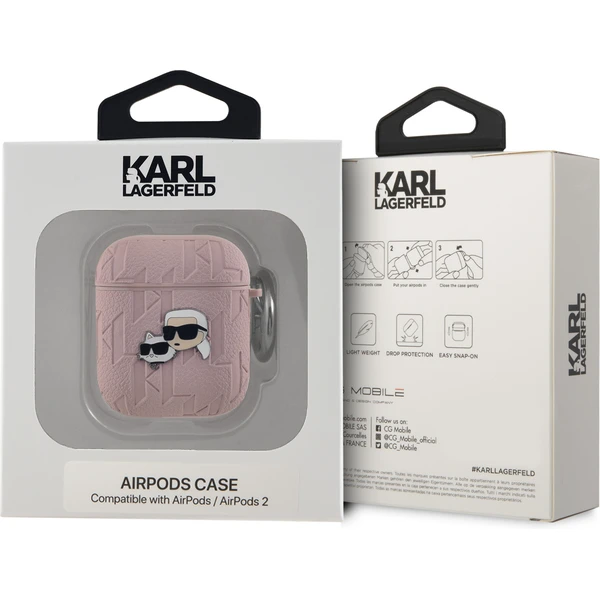 Karl Lagerfeld PU Embossed Karl and Choupette Heads pouzdro AirPods 1/2 růžové - Pouzdra - Obrázek 4KT6000L01