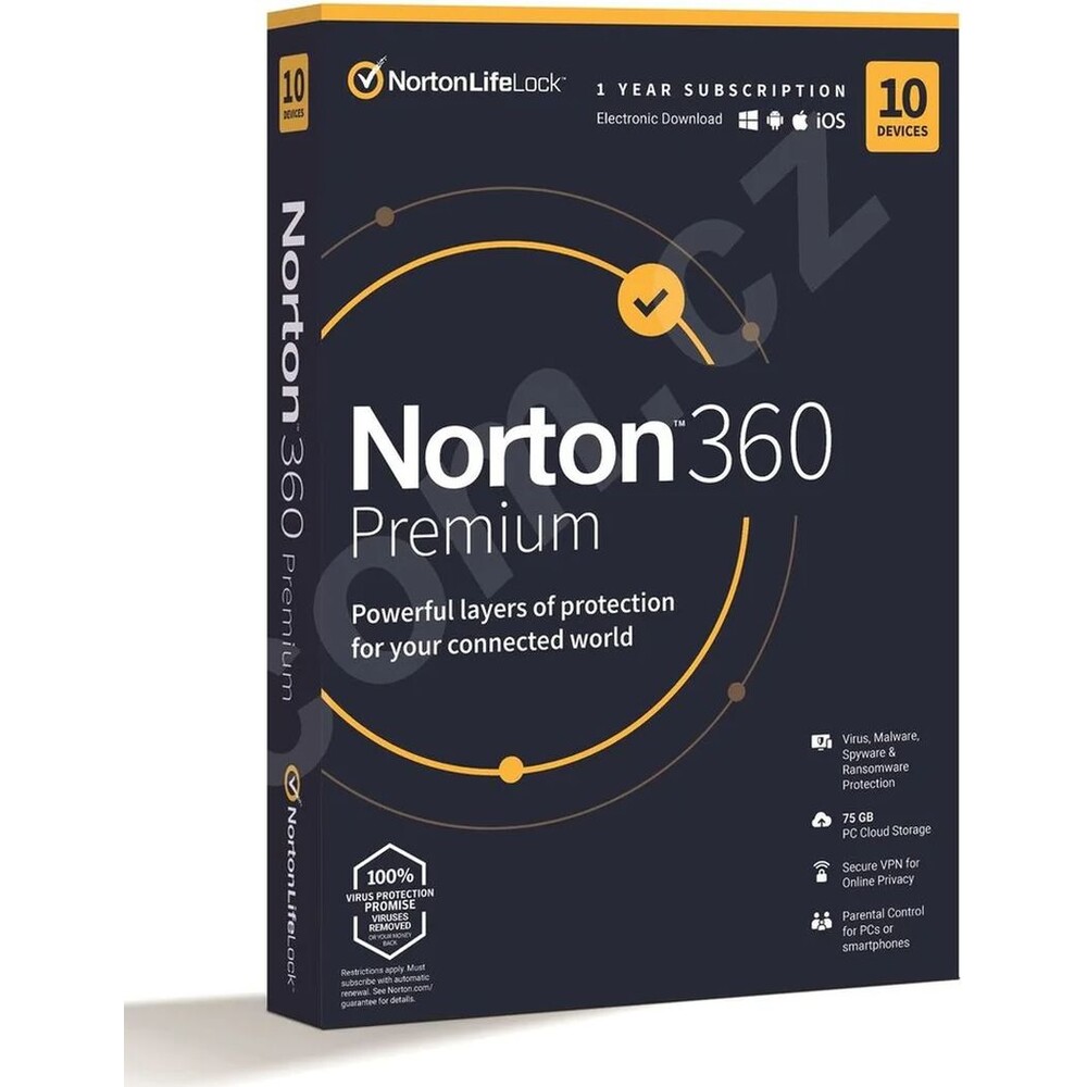 Norton 360 Premium 75GB + VPN 1 uživatel pro 10 zařízení na 12 měsíců (ESD)