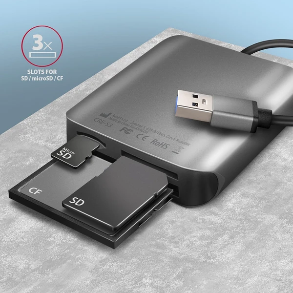 AXAGON CRE-S3 čtečka karet USB-A šedá - Čtečky paměťových karet - Obrázek 4MS6000701