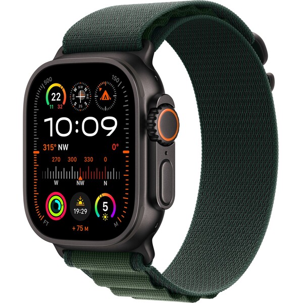 Apple Watch Ultra 2 GPS + Cellular, 49mm černě titanové pouzdro s tmavě zeleným alpským tahem - L - mx4t3cs/a