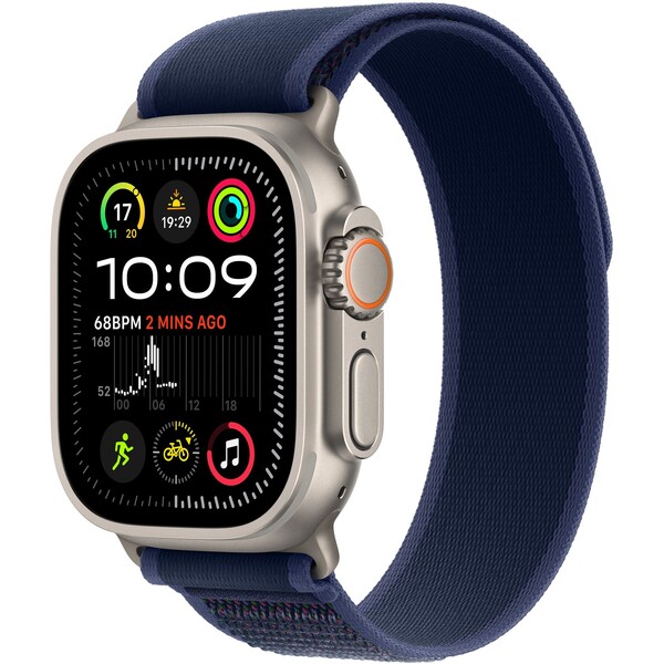 Apple Watch Ultra 2 GPS + Cellular, 49mm přírodně titanové pouzdro s modrým trailovým tahem - S/M - mx4j3cs/a