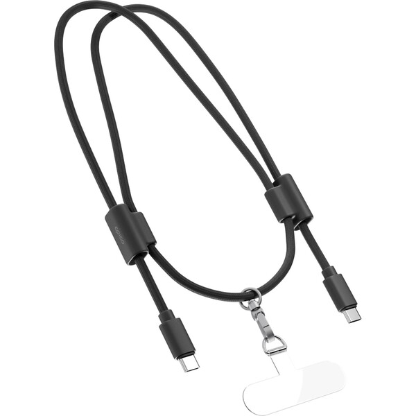 Epico šňůrka na telefon s USB-C na USB-C kabelem černá Černá