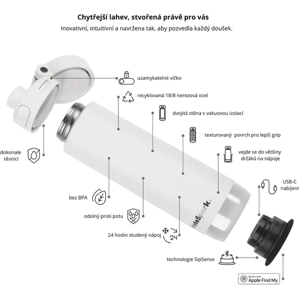 HidrateSpark PRO 2 chytrá lahev, 621 ml bílá - Chytré láhve - Obrázek 4Y2H000K01