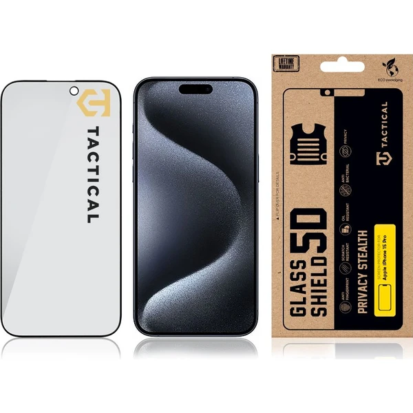Tactical Glass Shield Privacy Stealth 5D sklo Apple iPhone 15 Pro černé - Ochranné folie a skla - Obrázek 4a22273b39e244938eeaf6bef384562a