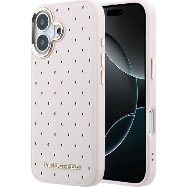 Karl Lagerfeld PU Perforated Gold Dots MagSafe kryt iPhone 17 růžový