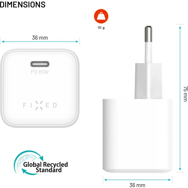 FIXED Mini GaN nabíječka s USB-C a podporou PD, 65W, bílá - Nabíječky - Obrázek 4b695db5785e44d09ddb9027cbec4ca2