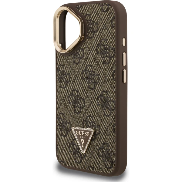 Guess PU 4G Strass Triangle Logo Stand Camera Frame MagSafe kryt iPhone 16 hnědý - Pouzdra - Obrázek 4c16a7e4390b40e88b20e16e300a9e27
