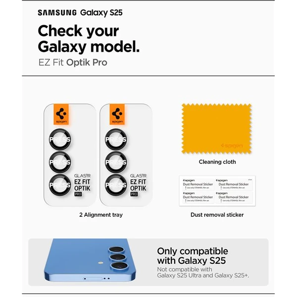 Spigen Glass tR EZ Fit Optik Pro HD skla na fotoaparát Samsung Galaxy S25 černá (2 ks) - Ochranné folie a skla - Obrázek 4c8858701ed9471ea90baeef959a341a