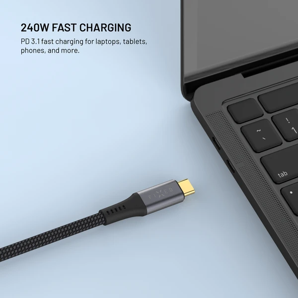 FIXED Media Cable opletený kabel USB-C/USB-C, PD 3.1, USB4 Gen3 40Gbps, 8K(60Hz), 240W, 2m, černý - Kabely a redukce - Obrázek 4d405bd066c24932b41b4b4c886b1157