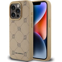 Karl Lagerfeld PU Karl Heads Pattern Magsafe zadní kryt pro iPhone 15 Pro béžový - Pouzdra