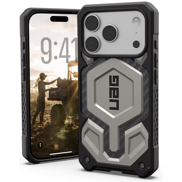 UAG Monarch Pro MagSafe Titanium kryt iPhone 17 Pro stříbrný