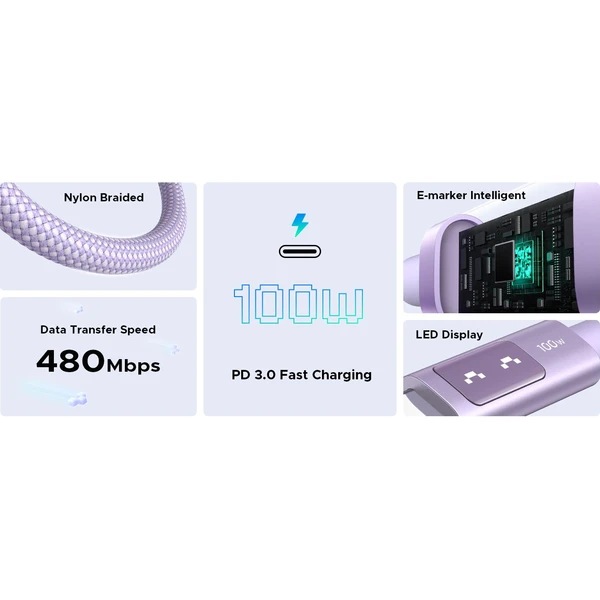 UGREEN Uno USB-C/USB-C napájecí kabel 100W 2m fialový - Kabely a redukce - Obrázek 4dbef8aeae9944eaab4a35573660fe27