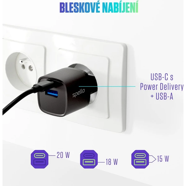 Spello ForceBoost GaN 20W nabíjecí adaptér černý - Nabíječky - Obrázek 4e9667d4c8c34351ac849072a70e717d