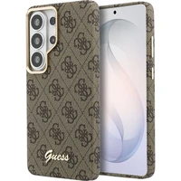 Guess PU 4G Script Metal Logo Magnetic kryt Samsung Galaxy S26 Ultra hnědý - Pouzdra