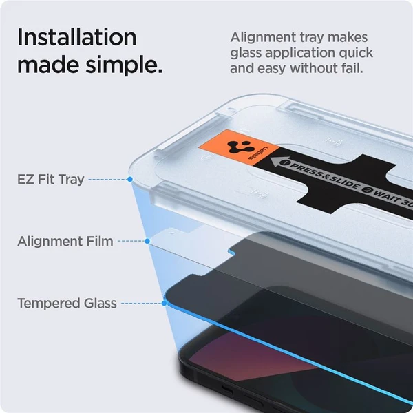 Spigen Glass tR EZ Fit Sensor Open Privacy sklo iPhone 16e/14/13 Pro/13 (2-pack) - Ochranné folie a skla - Obrázek 4ee298fbc66540059cfcc9393886a05f