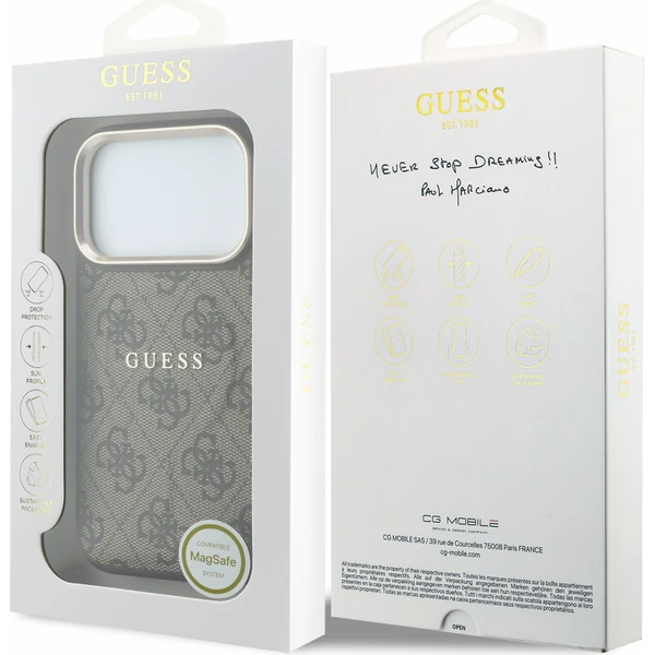 Guess PU Leather 4G Gold Frame Embossed MagSafe kryt iPhone 18 Pro Max hnědý - Pouzdra - Obrázek 4f9efcab64104762a9cef432a47ee394