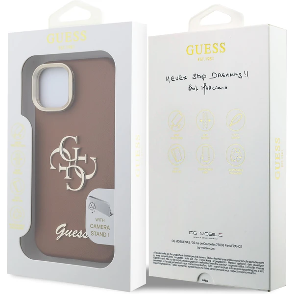 Guess PU Grained 4G Logo Stand Camera Frame kryt iPhone 14 hnědý - Pouzdra - Obrázek 5003196aaabe4ee585a87f4aaced89df