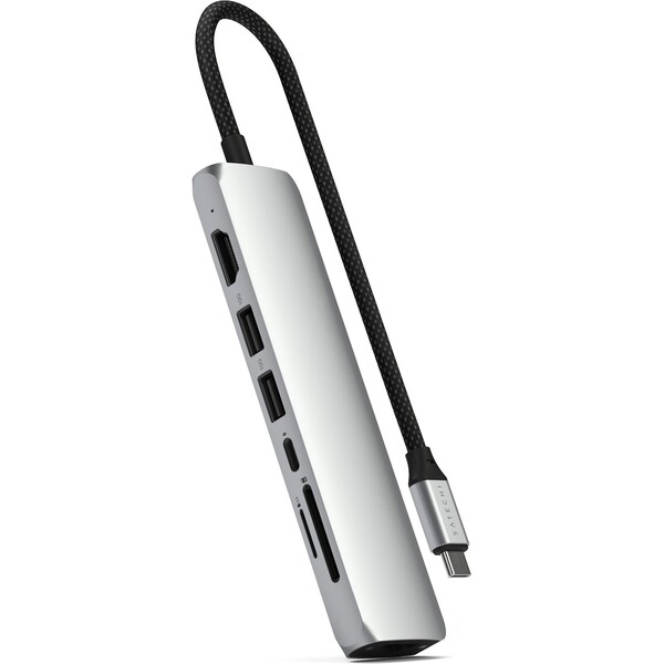 Satechi 7v1 USB-C Slim víceportový adaptér s Ethernetem stříbrný Stříbrná