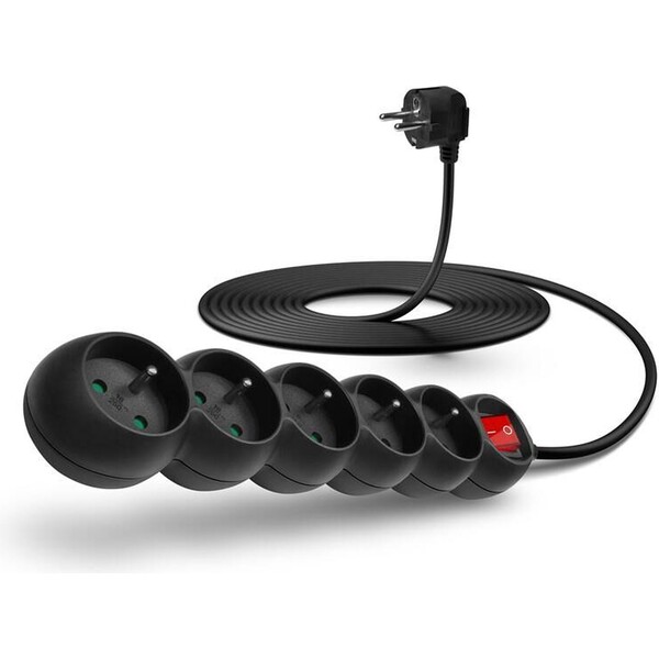 CONNECT IT prodlužovací kabel 230 V, 5 zásuvek, 5 m, s vypínačem (černý) CES-1005-BK Černá