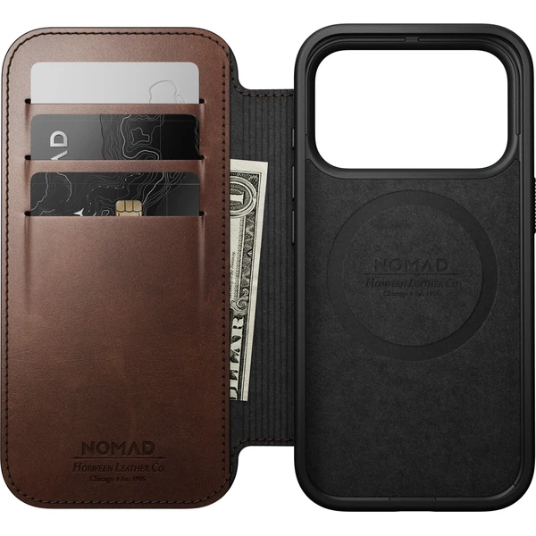 Nomad Modern Leather Folio (Horween) MagSafe kožené pouzdro iPhone 18 Pro Rustic Brown - Pouzdra - Obrázek 50eb253bc7754f308ada7486d7033a50