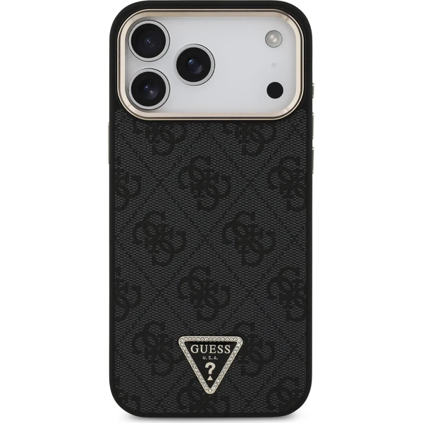 Guess PU Leather 4G Strass Triangle Logo Gold Frame MagSafe kryt iPhone 18 Pro Max černý - Pouzdra - Obrázek 50fd640ecde94281953fae3ade3db39f
