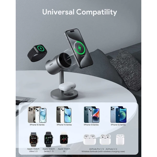 AUKEY LC-MC311A MagFusion 3-in-1 Pro Qi2 nabíječka s chlazením šedá - Nabíječky - Obrázek 510ecb092d784d59be178548f42c111a