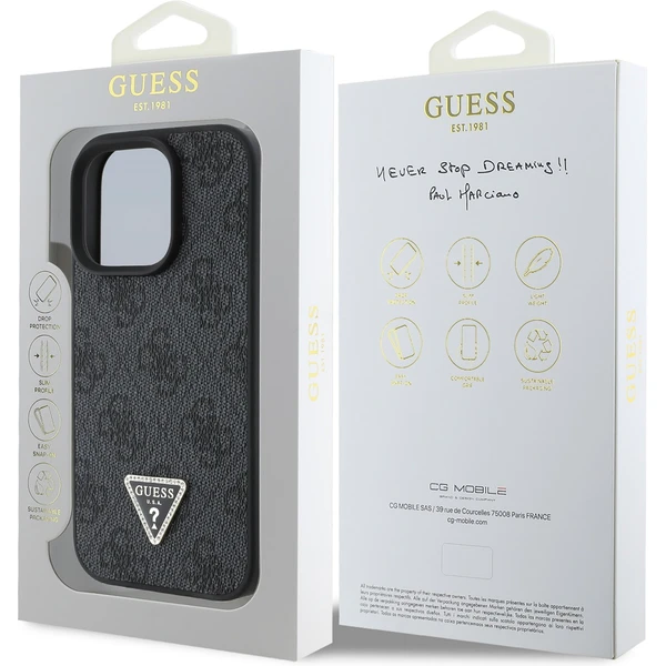 Guess PU 4G Strass Triangle Metal Logo kryt pro iPhone 16 Pro černý - Pouzdra - Obrázek 513a849590104b41a4cb5a7e0e4c3586
