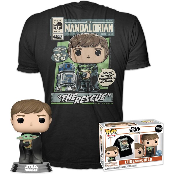 Funko Set 482 The Mandalorian Luke with Child a tričko Černá