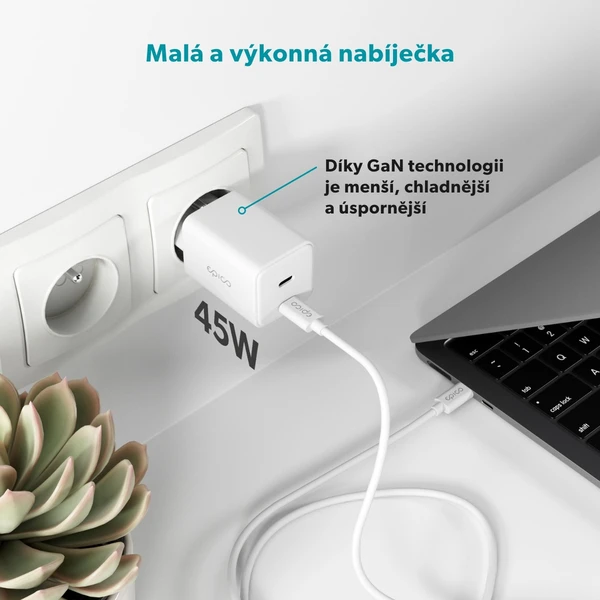 Epico UltraBoost GaN 45W síťový adaptér EA45 s 1,2 m USB-C na USB-C kabelem bílý - Nabíječky - Obrázek 51LL000K01