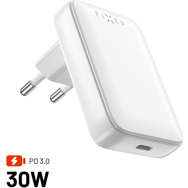 FIXED Slim GaN nabíječka (1x USB-C), PD, 30W, bílá