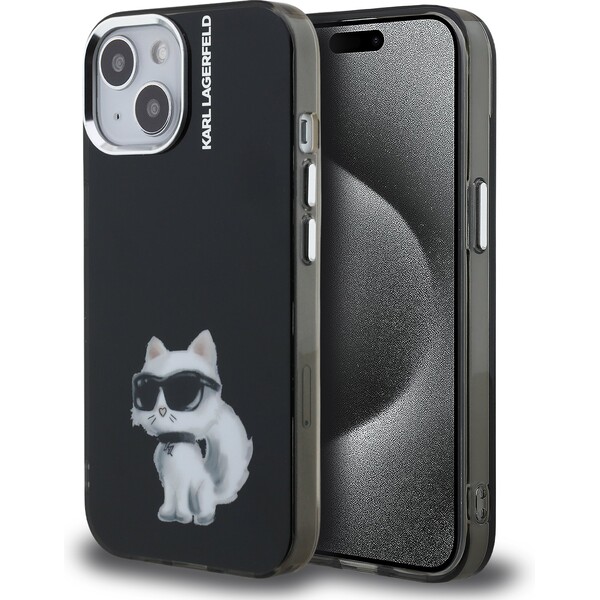 Karl Lagerfeld IML Aquarelle Choupette kryt iPhone 15 černý