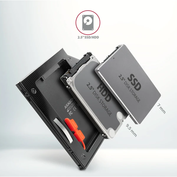 AXAGON RSS-CD09 rámeček pro 2.5" SSD/HDD do DVD slotu 9.5 mm - Rámečky na disky - Obrázek 52J0000P01