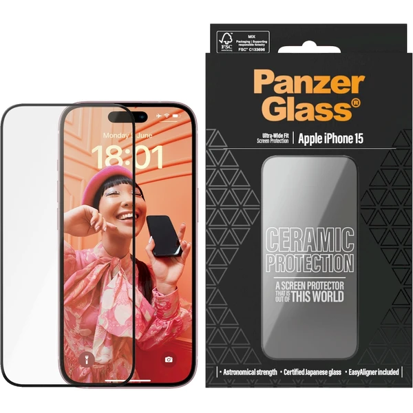 PanzerGlass Ceramic tvrzené sklo Apple iPhone 16/15 s instalačním rámečkem - Ochranné folie a skla - Obrázek 52V7000L01